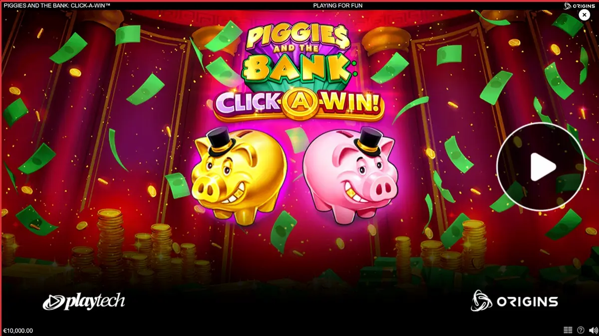 Piggies and the Bank: Click-A-Win slot interface dengan tema celengan babi mewah