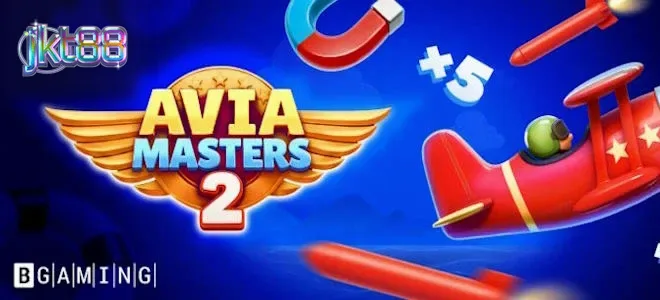 Tampilan visual slot Aviamasters 2 dengan tema penerbangan malam hari yang memukau